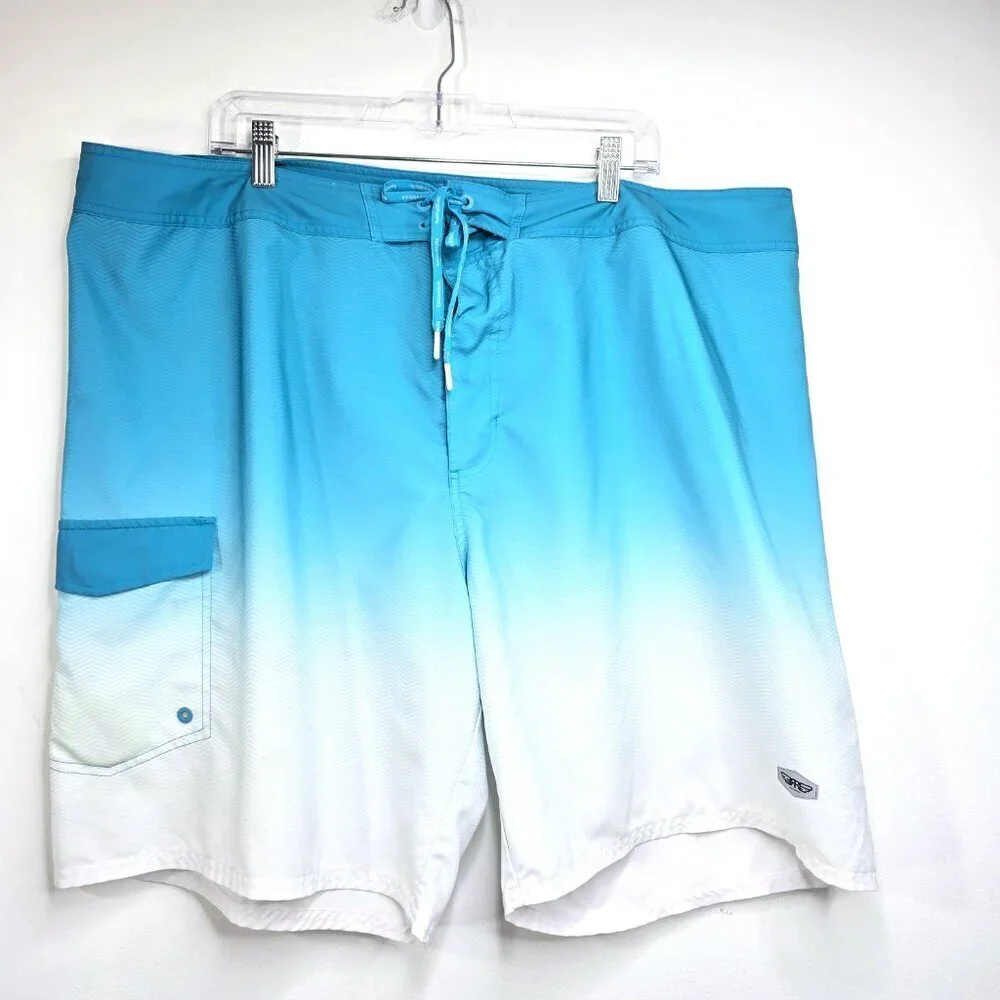 Rokka & Rolla Blue White Ombre Swim Surf Board Shorts Men 2XL